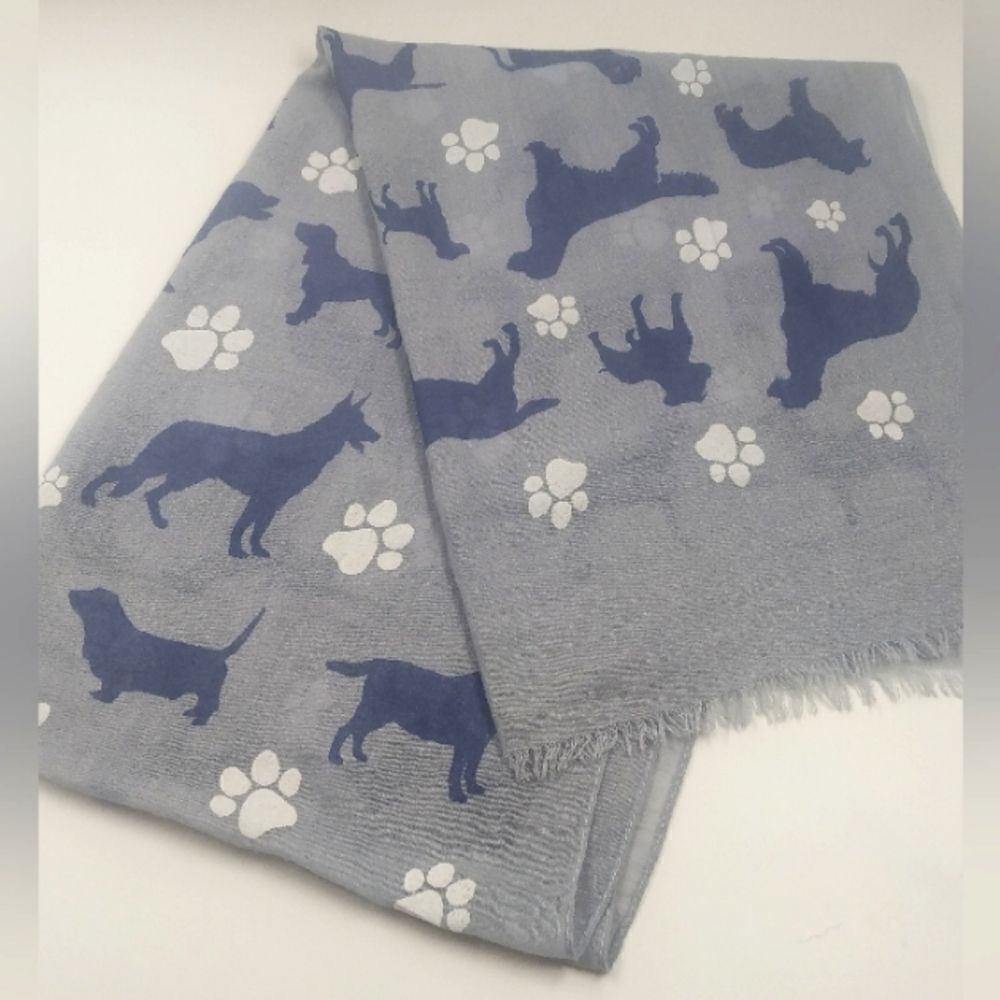 Dog Fringe Long Scarf Wrap Paw Prints - Picture 2 of 9
